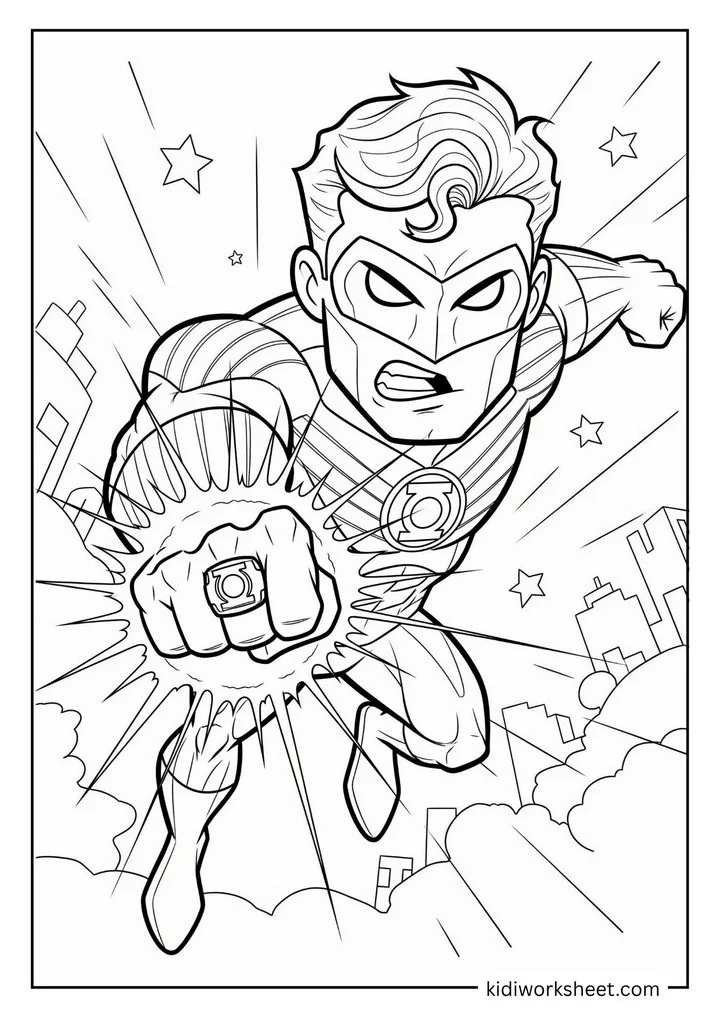 Green Lantern flying into action
