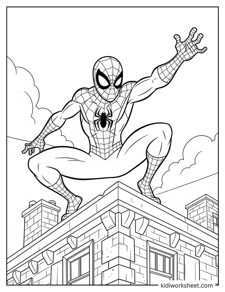 Spiderman Rooftop Perch Coloring
