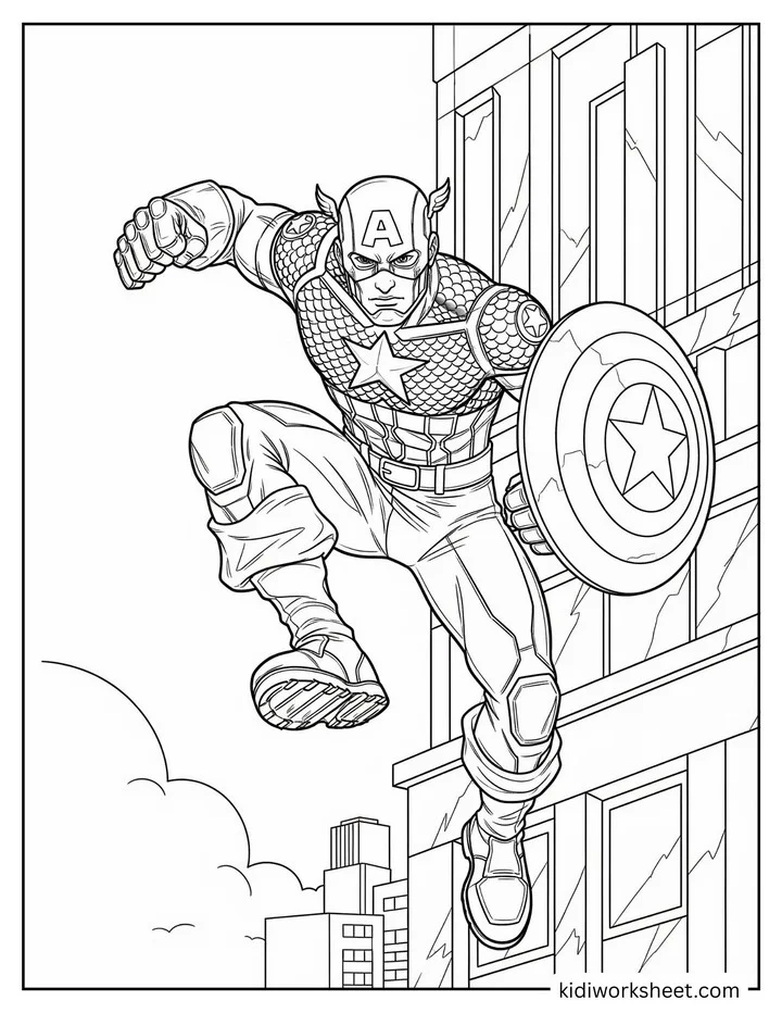 Captain America Leaping from Building