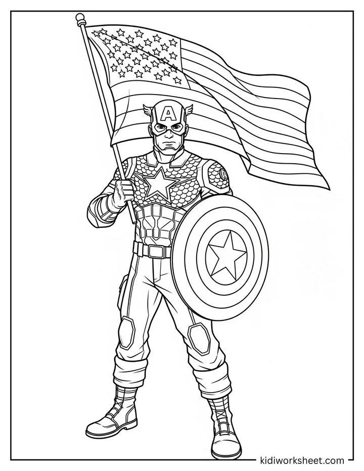 Captain America Holding American Flag
