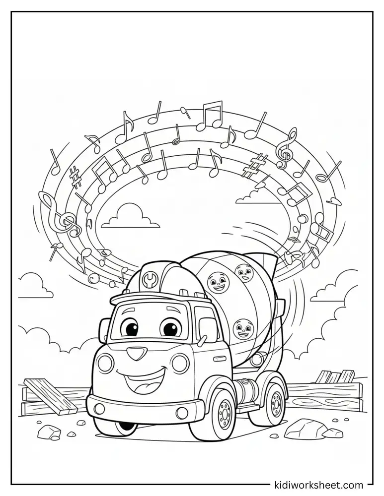 Mixer truck driving with music