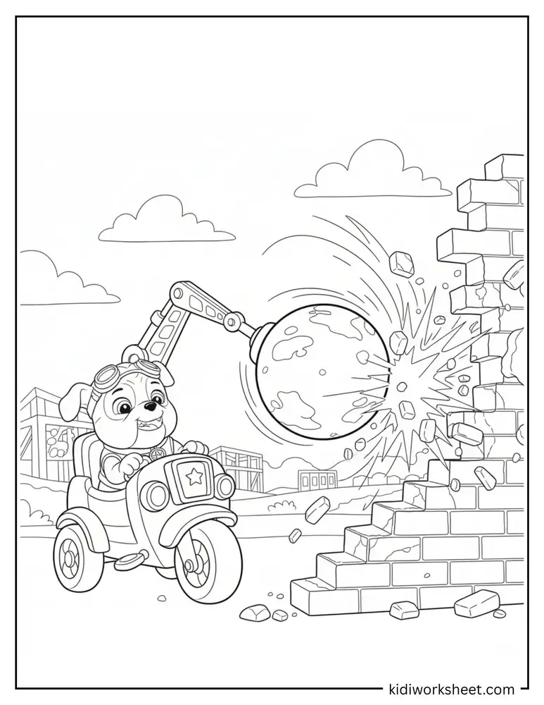 Pup using a wrecking ball