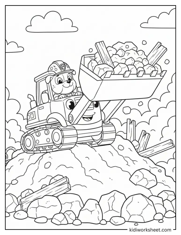 Rubble driving bulldozer on rocks