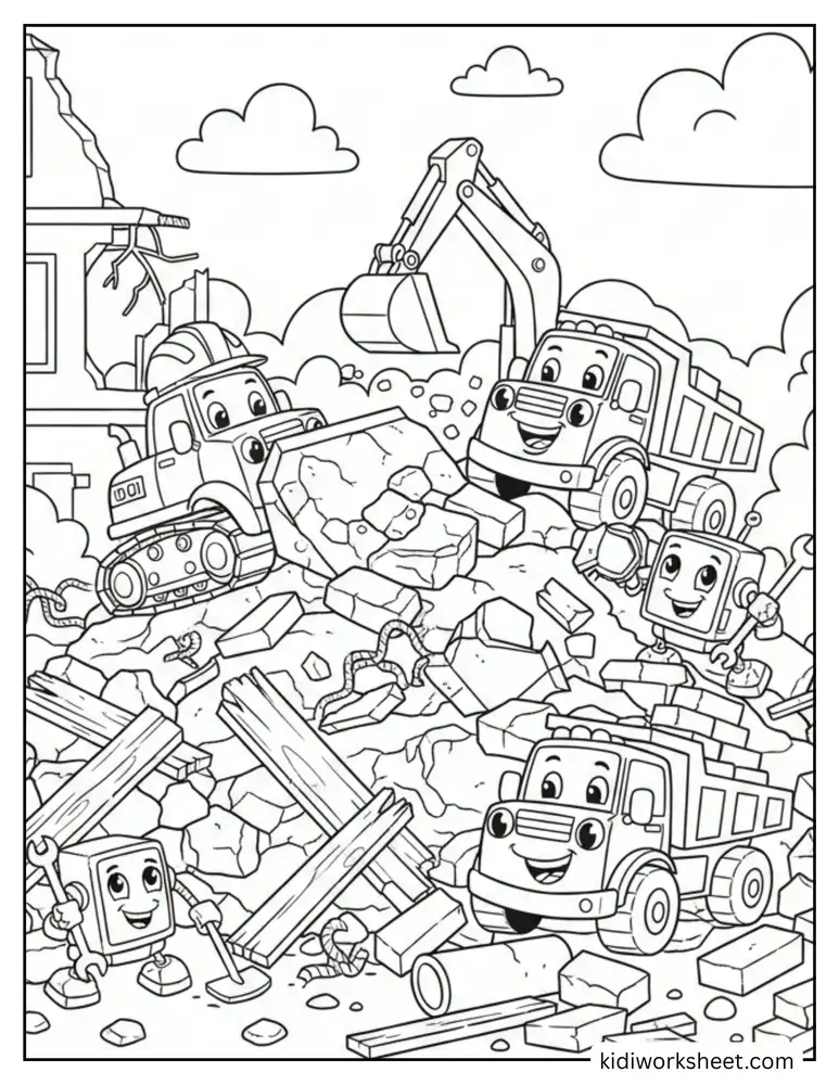 Crew clearing debris and rubble